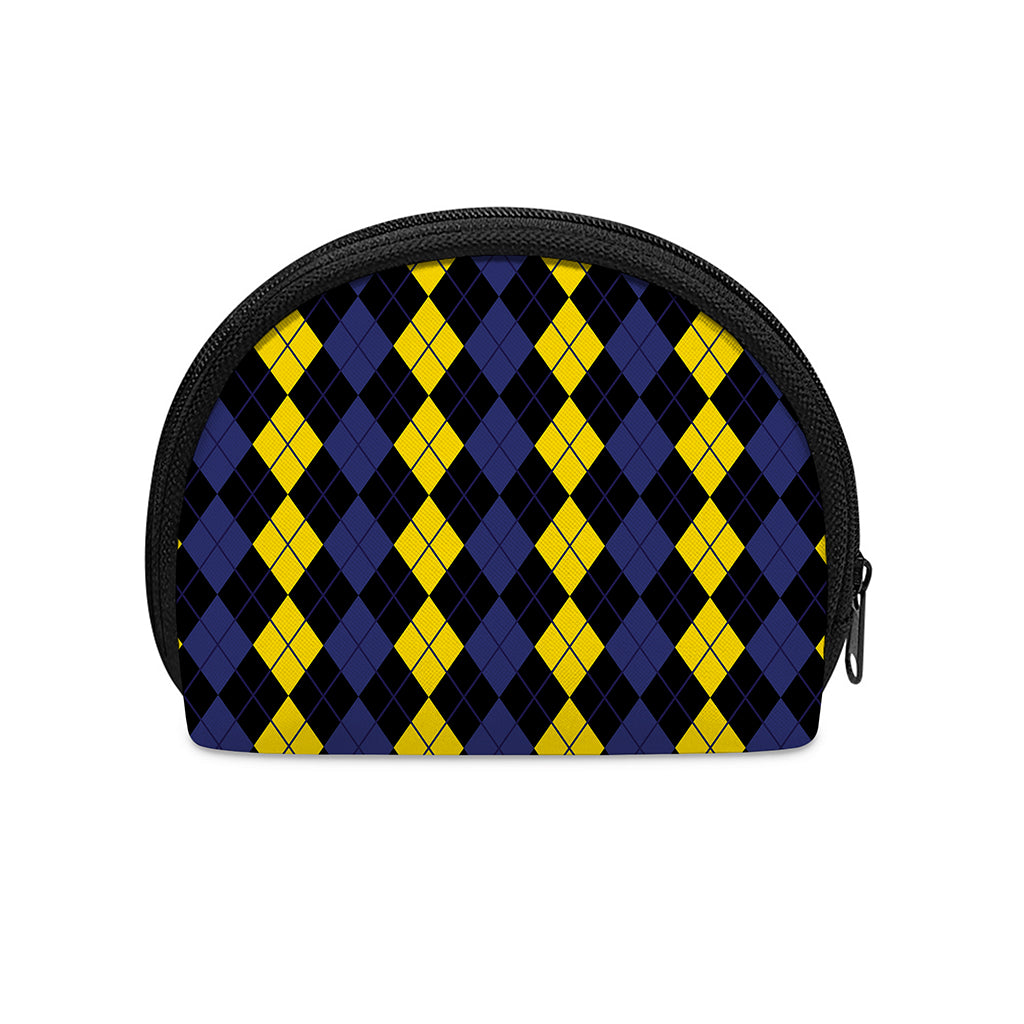 Yellow Black And Blue Argyle Print Coin Purse