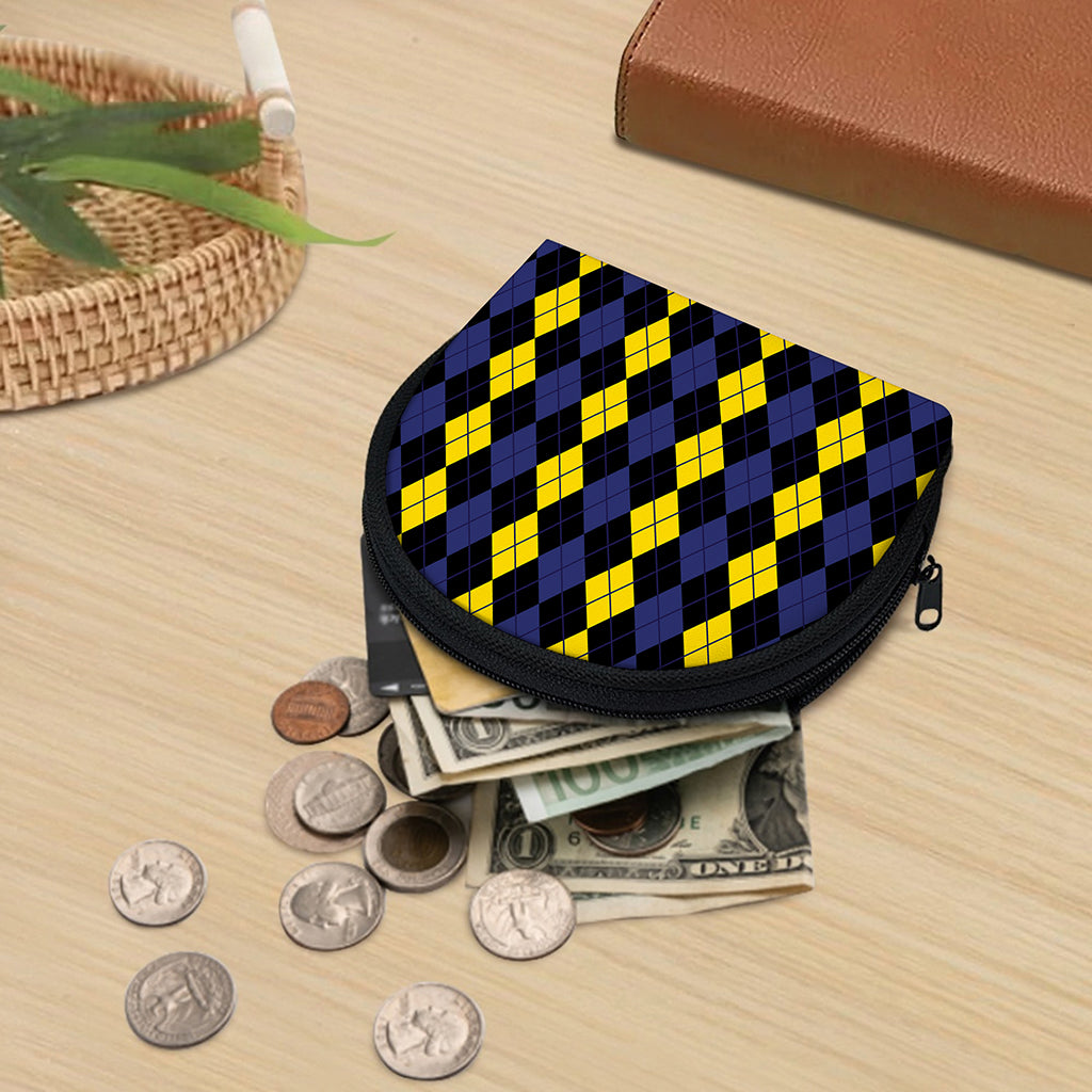 Yellow Black And Blue Argyle Print Coin Purse