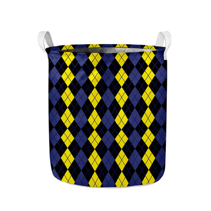 Yellow Black And Blue Argyle Print Collapsible Laundry Basket