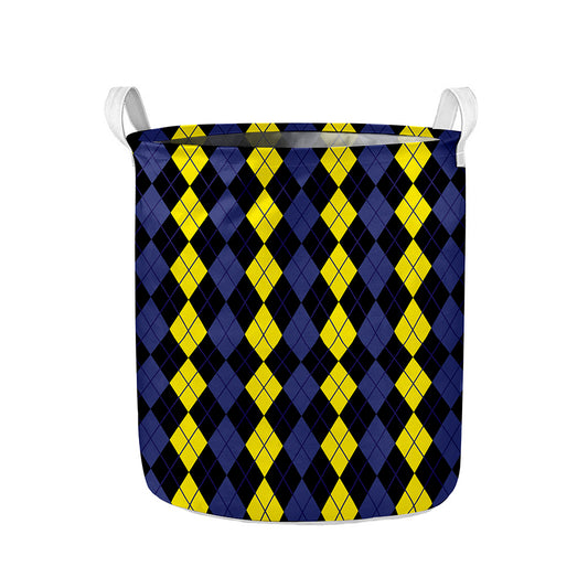Yellow Black And Blue Argyle Print Collapsible Laundry Basket