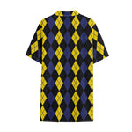 Yellow Black And Blue Argyle Print Cotton Hawaiian Shirt