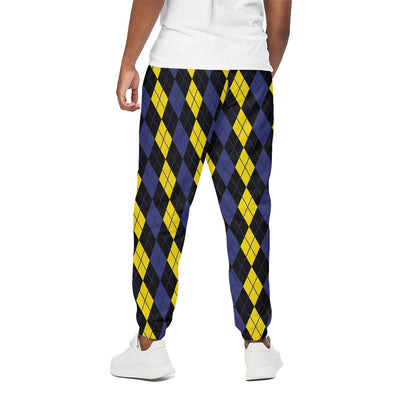 Yellow Black And Blue Argyle Print Cotton Pants