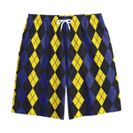 Yellow Black And Blue Argyle Print Cotton Shorts