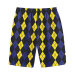 Yellow Black And Blue Argyle Print Cotton Shorts