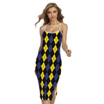 Yellow Black And Blue Argyle Print Cross Back Cami Dress