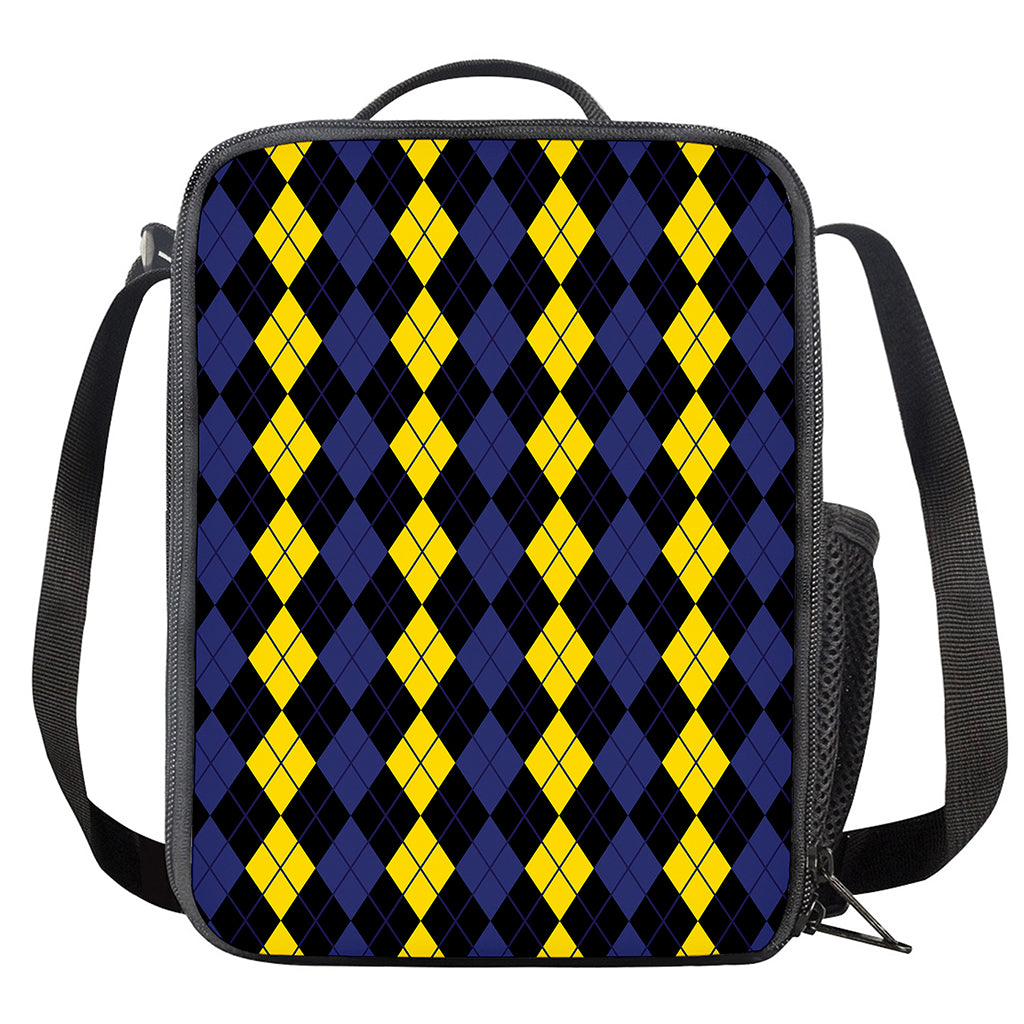 Yellow Black And Blue Argyle Print Crossbody Lunch Bag