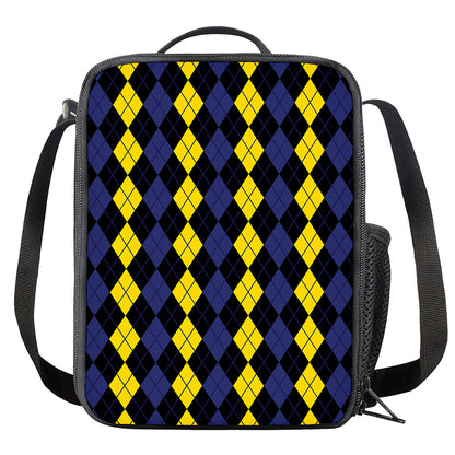 Yellow Black And Blue Argyle Print Crossbody Lunch Bag
