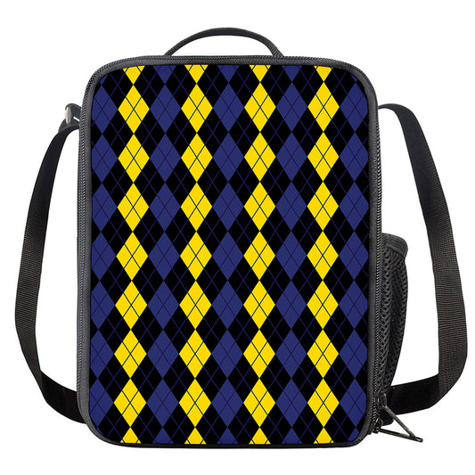 Yellow Black And Blue Argyle Print Crossbody Lunch Bag