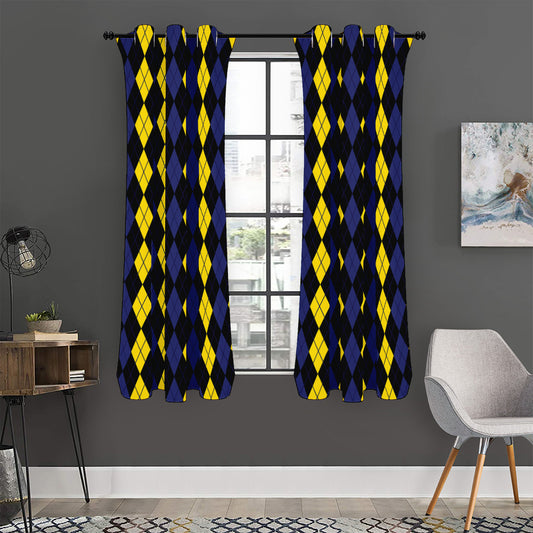 Yellow Black And Blue Argyle Print Curtain