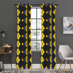 Yellow Black And Blue Argyle Print Curtain