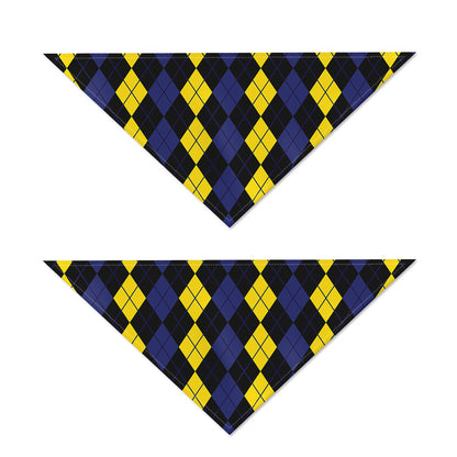 Yellow Black And Blue Argyle Print Dog Bandana