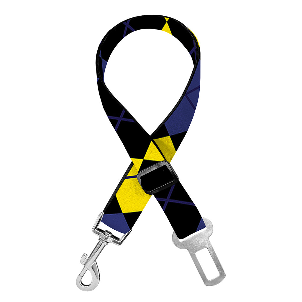 Yellow Black And Blue Argyle Print Dog Seat Belt