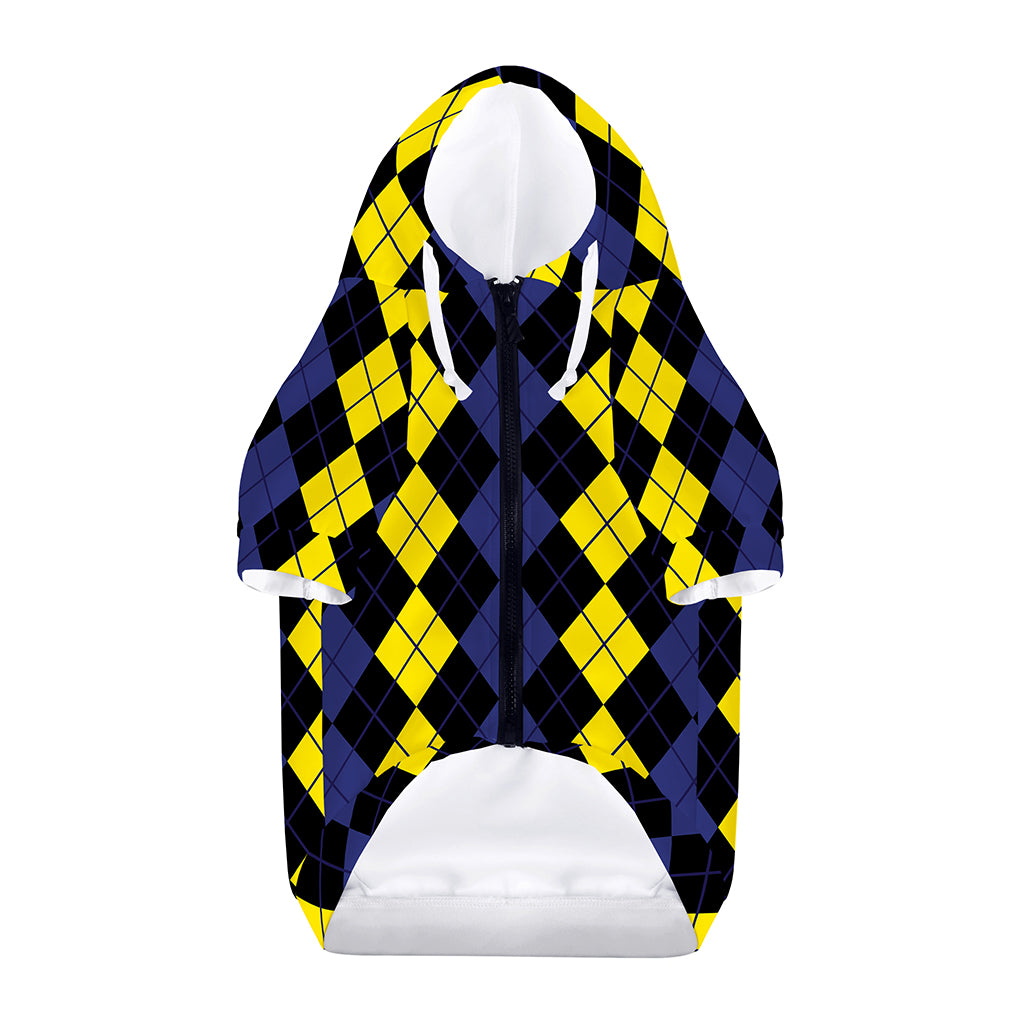 Yellow Black And Blue Argyle Print Dog Zip Up Hoodie