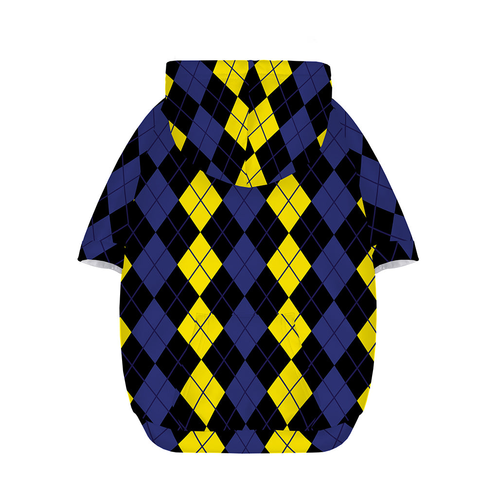 Yellow Black And Blue Argyle Print Dog Zip Up Hoodie