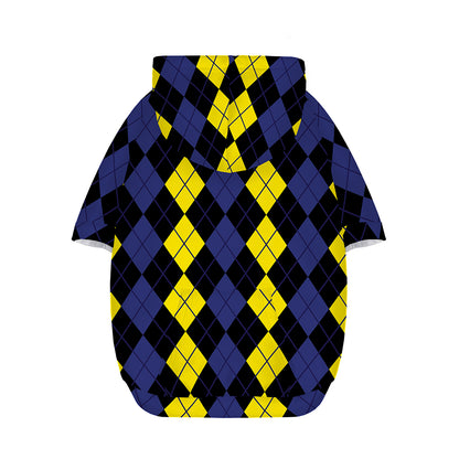 Yellow Black And Blue Argyle Print Dog Zip Up Hoodie
