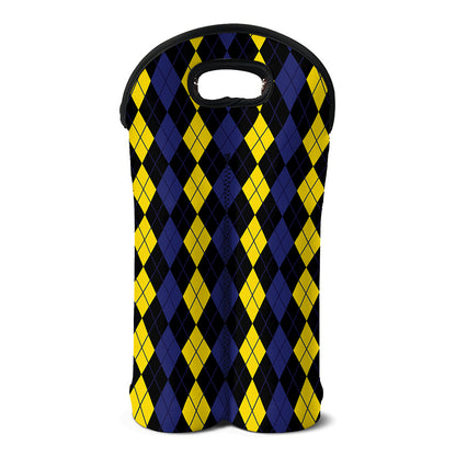 Yellow Black And Blue Argyle Print Double Neoprene Wine Tote