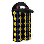 Yellow Black And Blue Argyle Print Double Neoprene Wine Tote