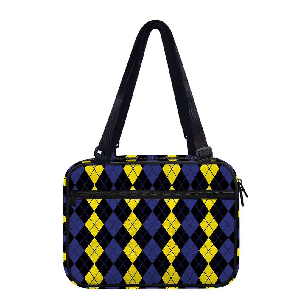 Yellow Black And Blue Argyle Print Double Strap Bible Bag