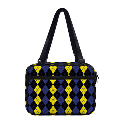 Yellow Black And Blue Argyle Print Double Strap Bible Bag