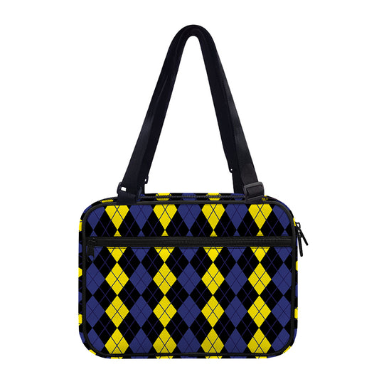 Yellow Black And Blue Argyle Print Double Strap Bible Bag