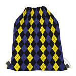 Yellow Black And Blue Argyle Print Drawstring Bag