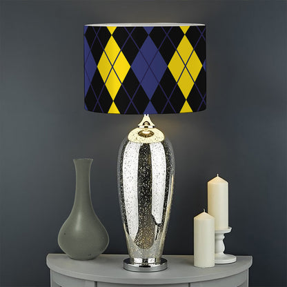 Yellow Black And Blue Argyle Print Drum Lamp Shade