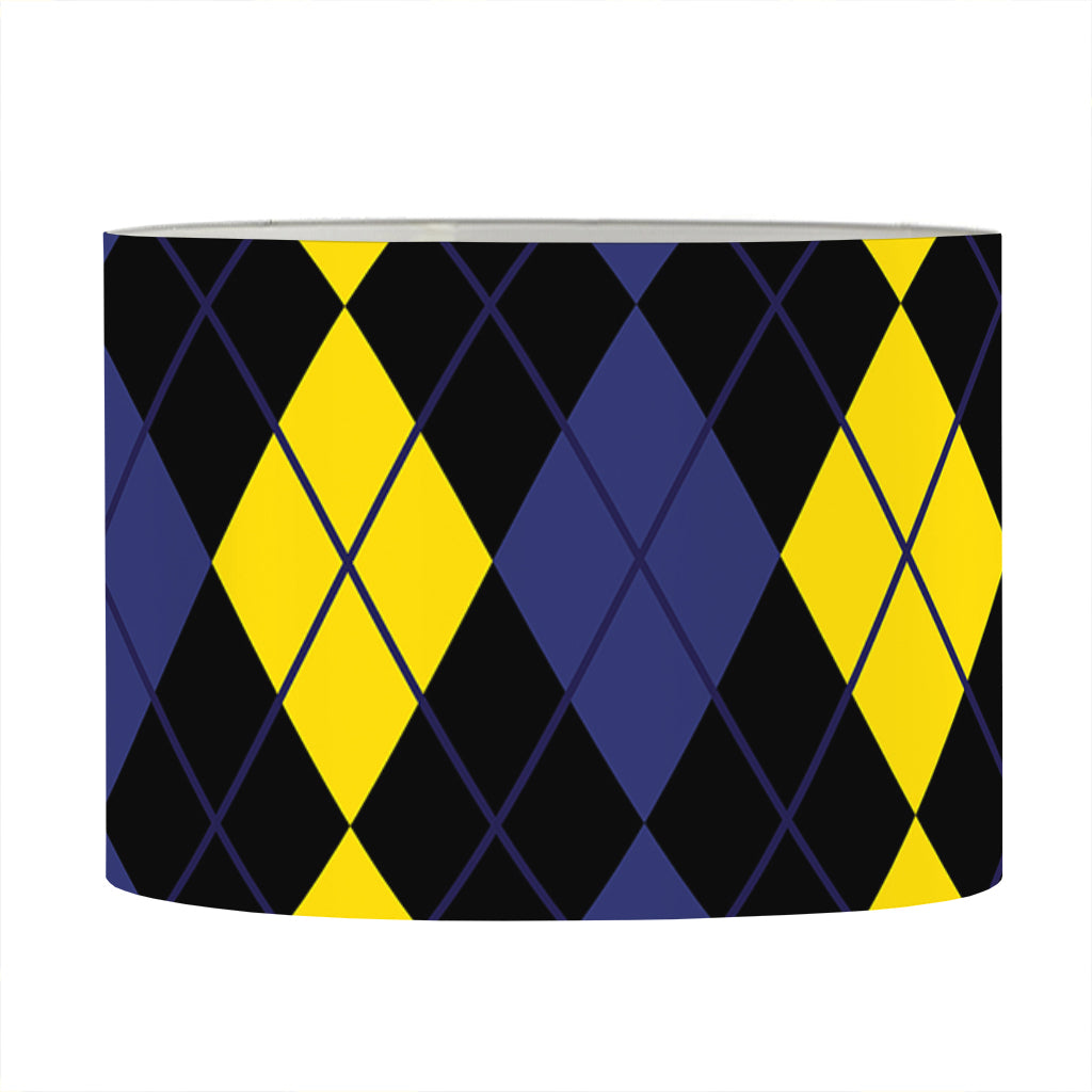 Yellow Black And Blue Argyle Print Drum Lamp Shade