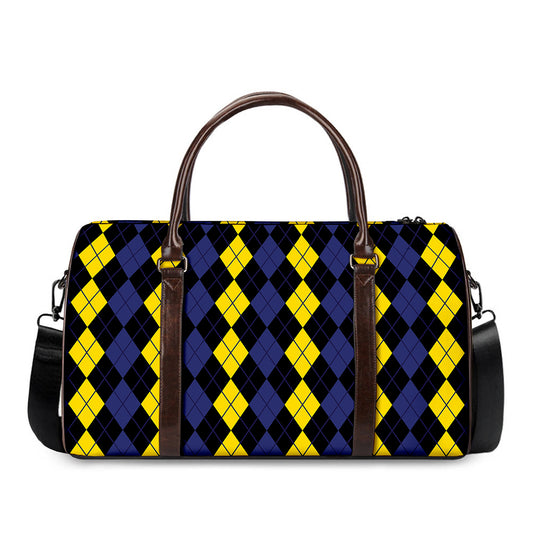 Yellow Black And Blue Argyle Print Duffle Bag