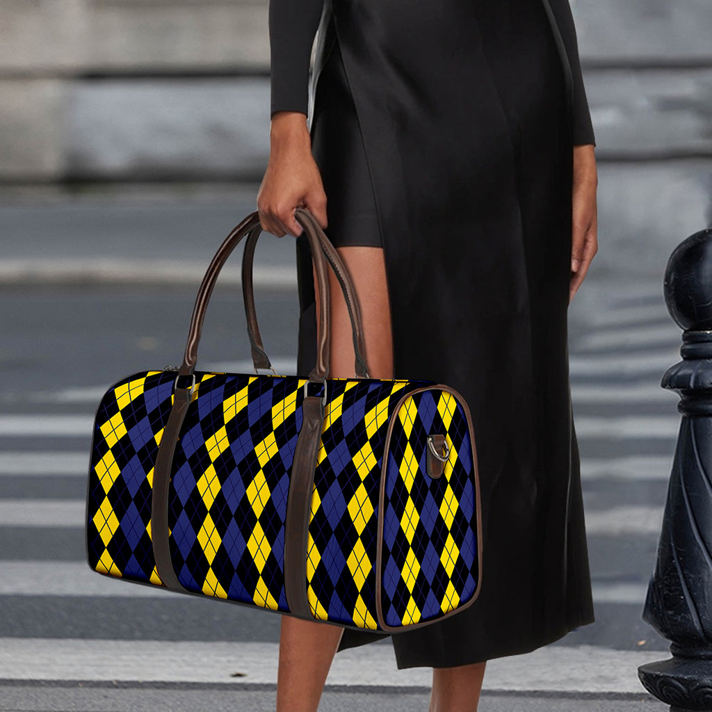 Yellow Black And Blue Argyle Print Duffle Bag