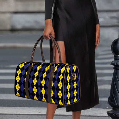 Yellow Black And Blue Argyle Print Duffle Bag