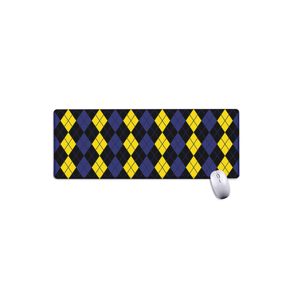 Yellow Black And Blue Argyle Print Extended Mouse Pad