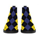 Yellow Black And Blue Argyle Print Flat Ankle Boots