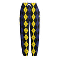 Yellow Black And Blue Argyle Print Fleece Lined Knit Pants