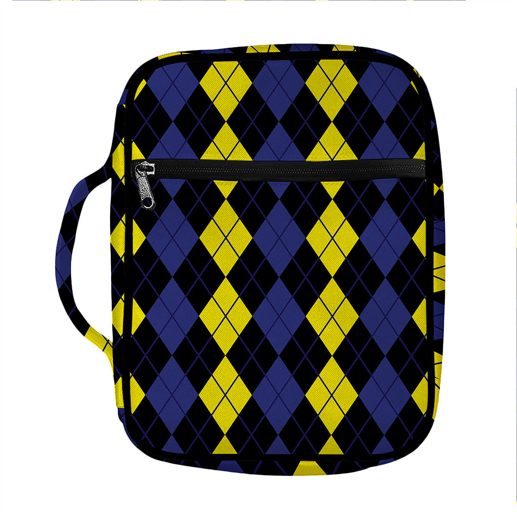 Yellow Black And Blue Argyle Print Front Pocket Bible Bag