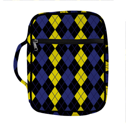 Yellow Black And Blue Argyle Print Front Pocket Bible Bag