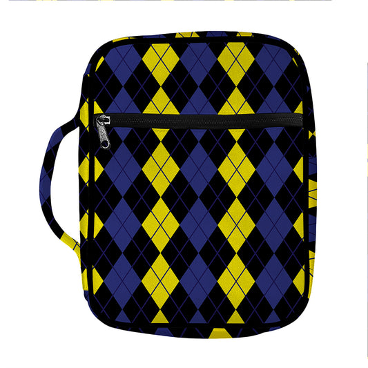 Yellow Black And Blue Argyle Print Front Pocket Bible Bag