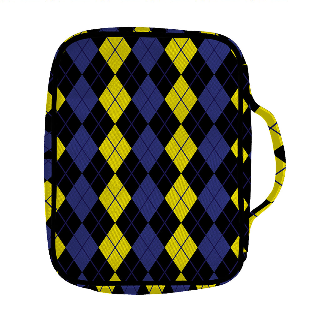 Yellow Black And Blue Argyle Print Front Pocket Bible Bag