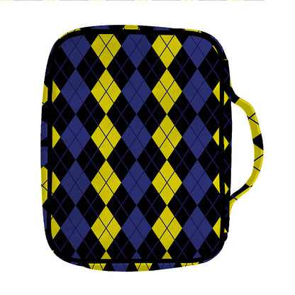 Yellow Black And Blue Argyle Print Front Pocket Bible Bag