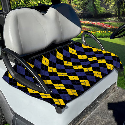 Yellow Black And Blue Argyle Print Golf Cart Seat Cover