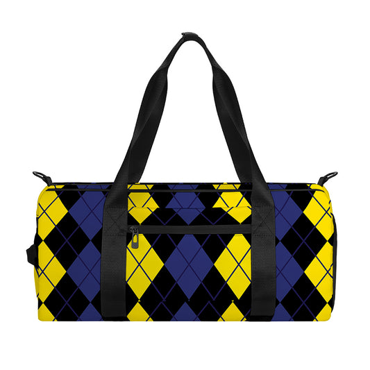 Yellow Black And Blue Argyle Print Gym Bag