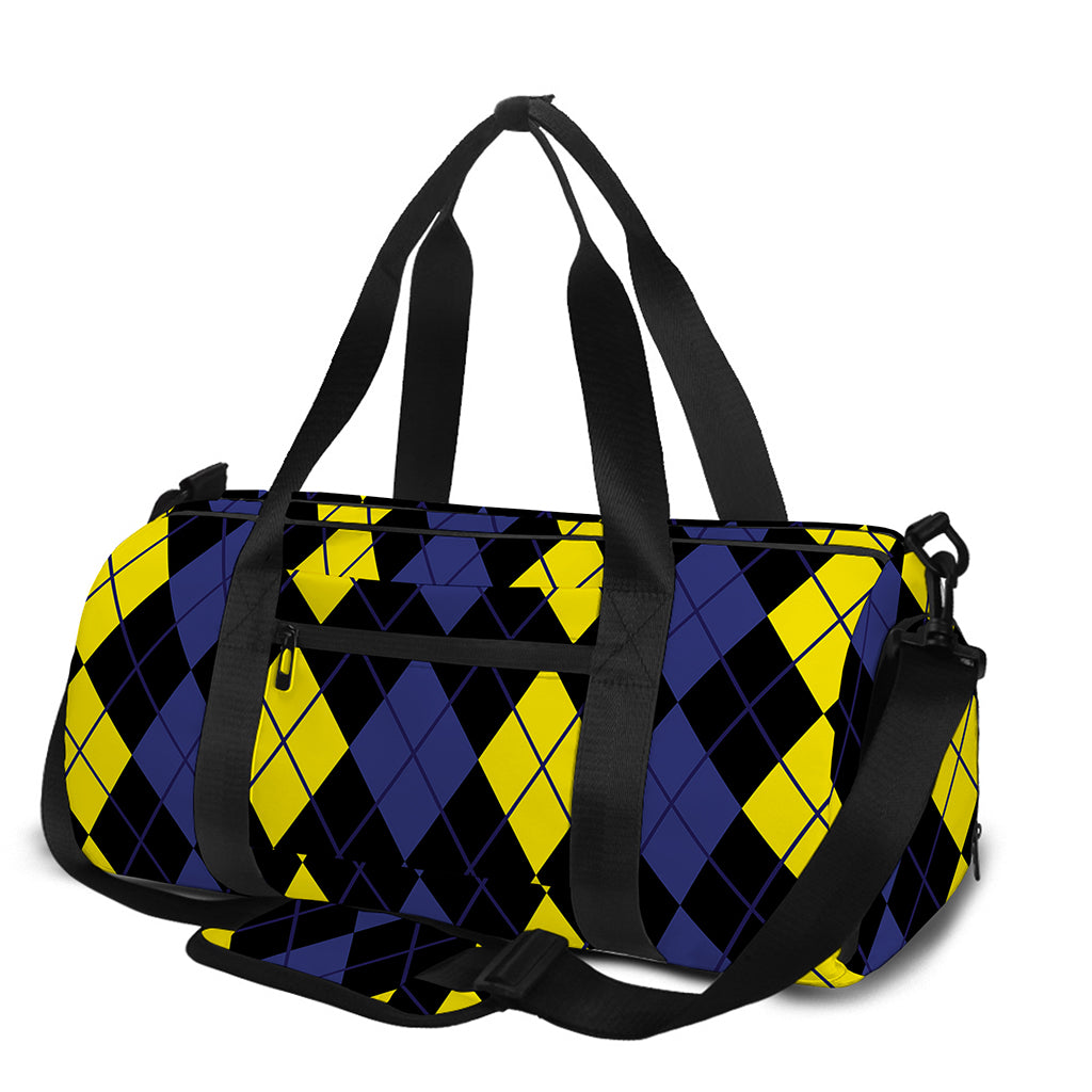Yellow Black And Blue Argyle Print Gym Bag