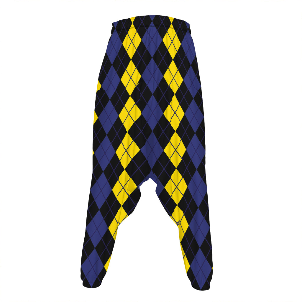 Yellow Black And Blue Argyle Print Hammer Pants