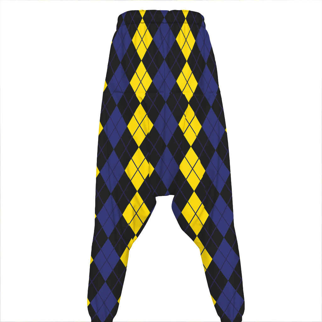 Yellow Black And Blue Argyle Print Hammer Pants