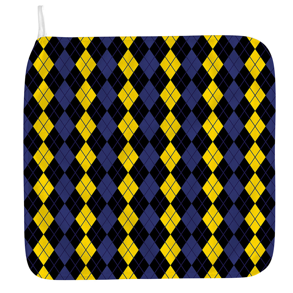 Yellow Black And Blue Argyle Print Hand Towel