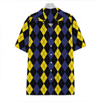 Yellow Black And Blue Argyle Print Hawaiian Shirt