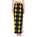 Yellow Black And Blue Argyle Print High Slit Maxi Skirt