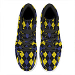 Yellow Black And Blue Argyle Print High Top Leather Sneakers
