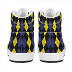 Yellow Black And Blue Argyle Print High Top Leather Sneakers