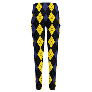 Yellow Black And Blue Argyle Print High-Waisted Pocket Leggings