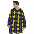 Yellow Black And Blue Argyle Print Hoodie Blanket